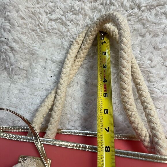 Lilly Pulitzer X Large Beach Bag & Pouch Rubber Pink gold trim robe straps - Picture 13 of 16